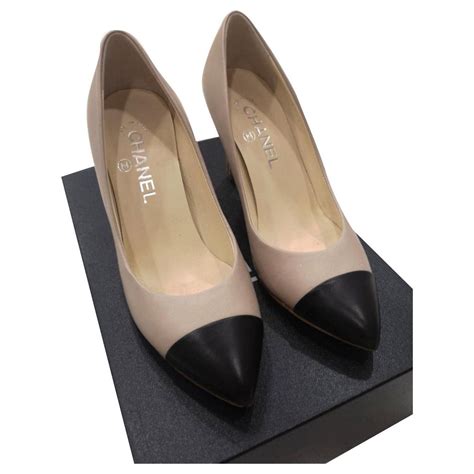 chanel black heel|Chanel pumps beige and black.